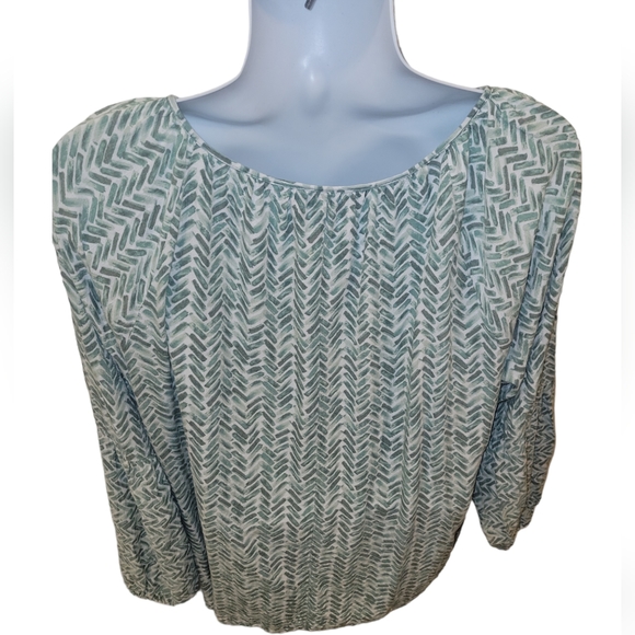 🍀Lane Bryant, Long-Sleeve Split-Neck Blouse,green - Picture 6 of 8